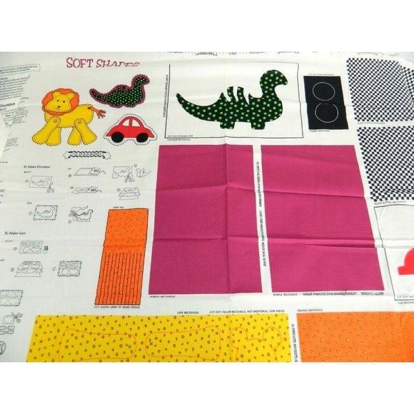 2 Dreamspinners Cranston Soft Shapes Cut Sew Stuff Fabric panel Car Lion Dino - Picture 3 of 4